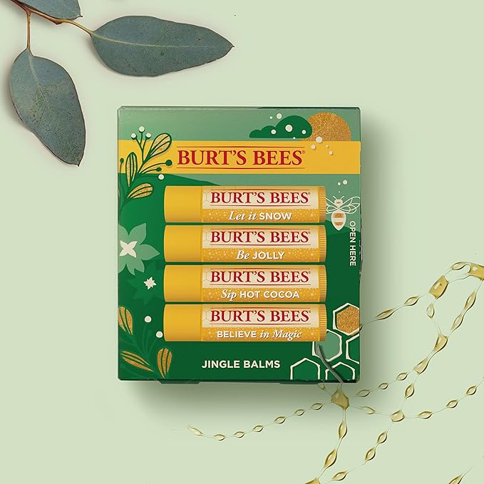 Burt's Bees Christmas Gifts, 4 Lip Balm Stocking Stuffers Products, Jingle Balms Set - Classic Beeswax Moisturizing Lip Balm-VivaGrace Women