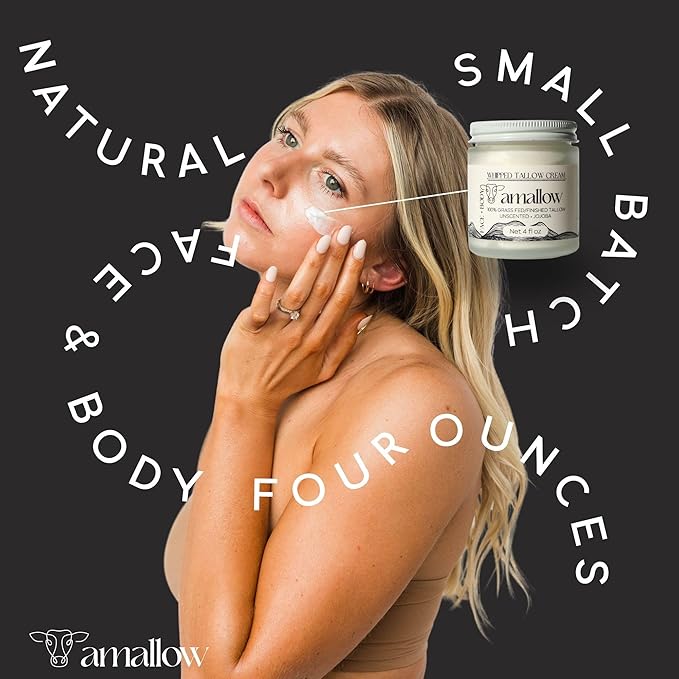 Amallow 100% Grass Fed Beef Tallow for Skin Care - Face + Body - Whipped Moisturizer for Sensitive Skin - Natural Lotion, 4 FL. oz. (Unscented + Jojoba Oil)-VivaGrace Women
