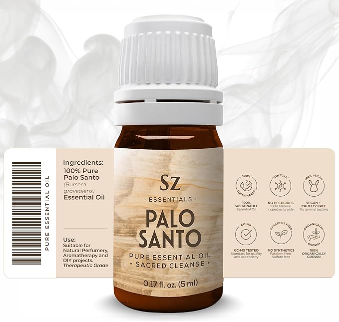 Palo Santo Essential Oil – 100% Pure – Ethically Sourced from Peru – Sacred Oil for Ritual Use, Spiritual Cleansing & Energy Clearing – Bursera graveolens – Vegan – 0.17 fl oz (5mL)-VivaGrace Women
