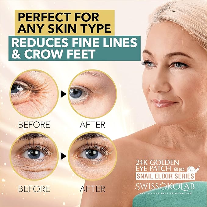 SWISSÖKOLAB Under Eye Patches For Puffy Eyes 24k Gold Eye Mask Dark Circles And Puffiness Collagen Eye Gel Pads Moisturizing & Reducing Wrinkles Anti-Aging Hyaluronic Acid (Snail Series)-VivaGrace Women