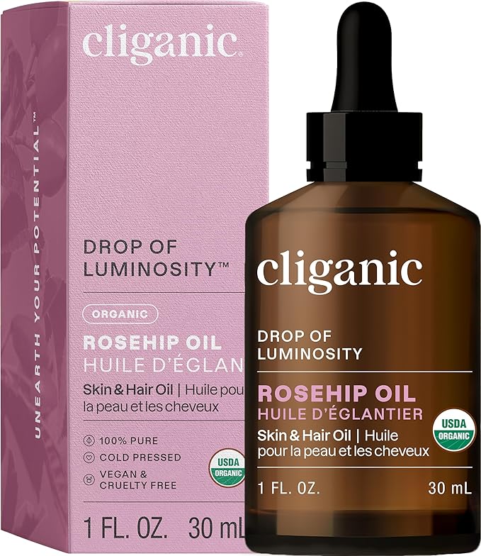 Cliganic Organic Rosehip Seed Oil for Face, 100% Pure | Natural Cold Pressed Unrefined Non-GMO | Carrier Oil for Skin, Hair & Nails (Packaging May Vary)-VivaGrace Women