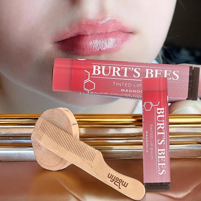 Tinted Magnolia Lip Balm, 0.15 Oz - Moisturizing Lip Care With Moofin Wooden Comb, Magnolia Lip Balm With A Hint Of Color (Pack Of 1)-VivaGrace Women