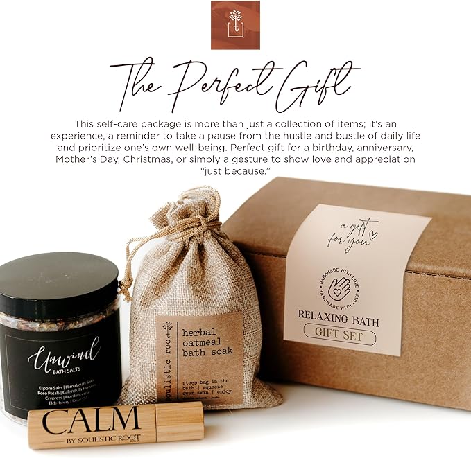 Relaxing Bath Gift Set, Luxury Spa Gifts for Women, Self Care Products for Women and Men, Calm Essential Oil Roller, Oatmeal Lavender Bath Soak & Epsom Salts with Essential Oils-VivaGrace Women