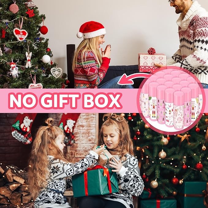 Dunzy 50 Pcs Christmas Lip Balm Gifts Bulk Pink Christmas Nutcracker Themed Lip Balm Xmas Lip Moisturize for Lip Care Xmas Holiday Party Stocking Stuffers, 5 Flavors-VivaGrace Women