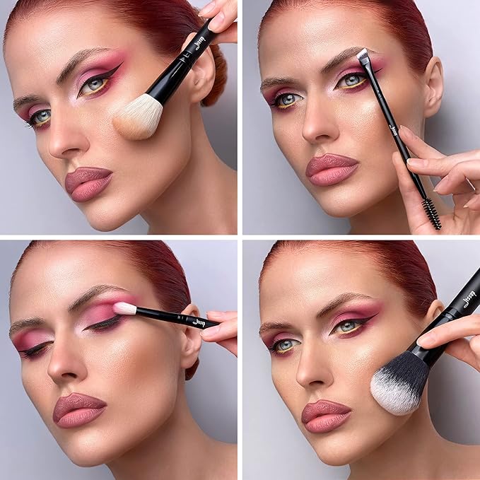 Jessup Makeup Brush Set 10pcs Black Make up Brushes Set Professional with Natural Synthetic Hair for Foundation Blending Blush Concealer Eyeshadow Eyebrow Eyeliner, T323-VivaGrace Women