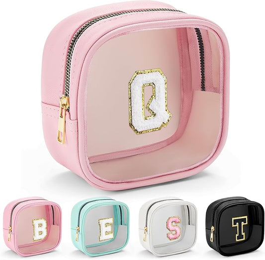 YOOLIFE Initial Make Up Bag Travel Toiletry Bag, Clear Makeup Bag Preppy Cosmetic Bags Organizer Travel Essentials Gifts for Women Teen Girlfriend Teacher Mom Birthday Mothers Day Gifts-VivaGrace Women