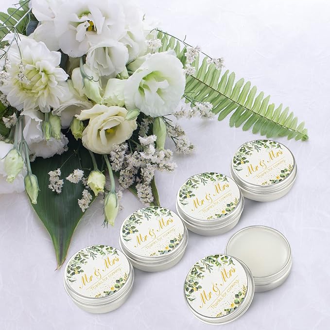 40 Pieces Bridal Shower Lip Balm Bulk Wedding Favors Lip Balms Mr and Mrs Thanks for Coming Wedding Party Gift for Guest Girl Bride Women Travel Birthday, 0.34 Oz, White (Eucalyptus Style)-VivaGrace Women