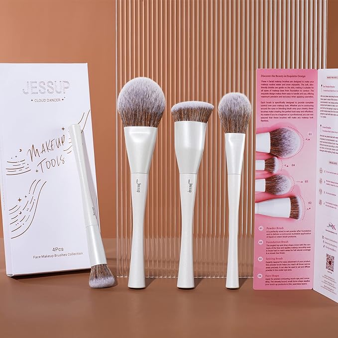Jessup Make up Brushes 4pcs Face Makeup Brushes Set for Foundation Concealer Blush Contour Powder Highlighter, Pearl White T344-VivaGrace Women
