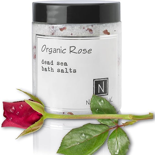 Organic Rose Bath Salts by Nabila K - Dead Sea Salt & Epsom Salt Scrub & Soak - Exfoliates & Hydrates Skin, Botanical Essential Oils - Bubble Bath Accessories for All Skins Types, 8 oz-VivaGrace Women