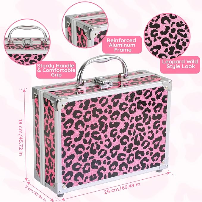 Anpro All-In-One Leopord Double Folding Makeup Carry Case with Pro Teen Makeup Set, Full Starter Kit with Makeup Brushes, Lipsticks, Eyeshadow Palette, Blushes, Glitter Gel, Ideal Present for Girls-VivaGrace Women