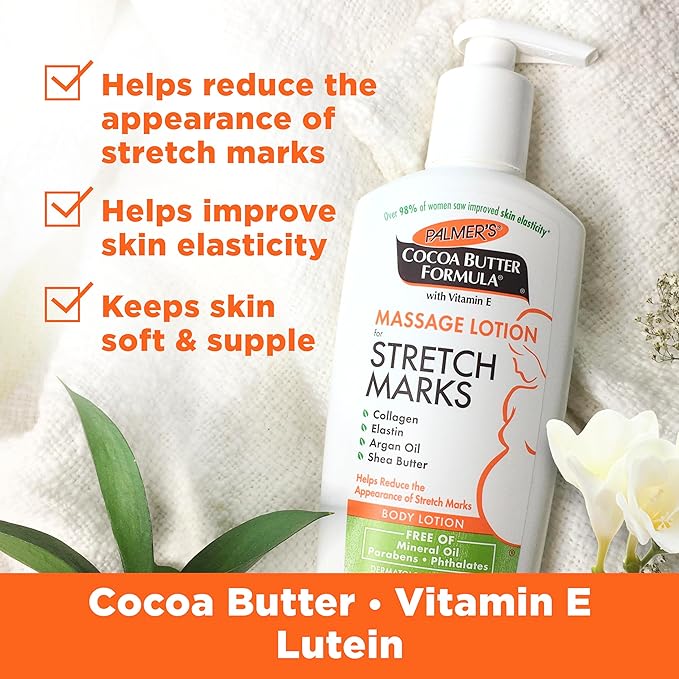 Palmer's Cocoa Butter Pregnancy Stretch Mark Lotion with Shea Butter, Oils, Collagen, and Elastin, 33.8 and 8.5 Ounces-VivaGrace Women