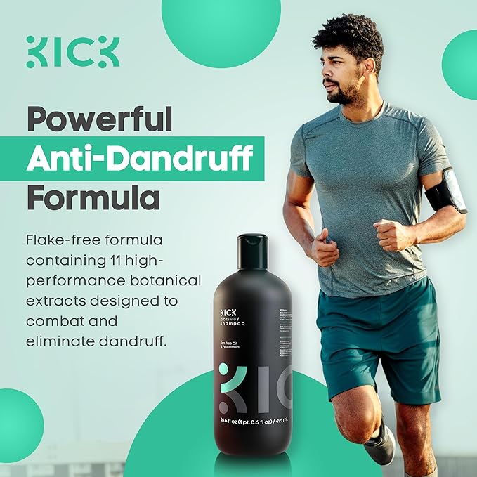 Kick Mens Shampoo - Peppermint & Tea Tree for Oil Control - Sulfate-Free, Refreshing Formula - Anti-Dandruff and Scalp Soothing - Shampoo for Oily Hair - Cruelty-Free - 16.6oz-VivaGrace Women