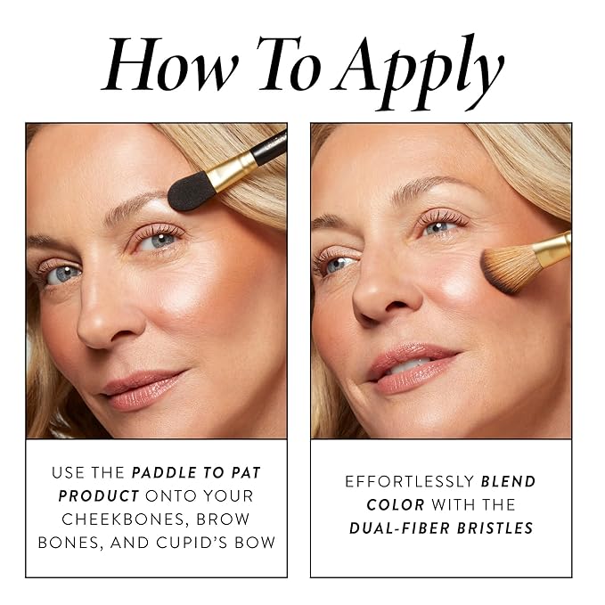 LAURA GELLER NEW YORK Dual-Ended Highlighter Brush - Multipurpose Makeup Brush for Highlighter, Blush, Bronzer and More - Includes Dual-Fiber Vegan Bristles and Satin Paddle for Flawless Application-VivaGrace Women