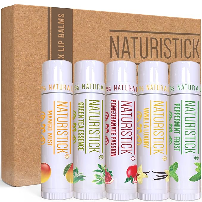 5-Pack Lip Balm Gift Set by Naturistick. Assorted Scents. 100% Natural Ingredients. Best Beeswax Chapsticks for Dry, Chapped Lips. Made in USA for Men, Women and Children-VivaGrace Women