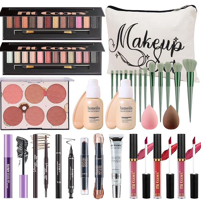 Makeup Kit for Women Full Kit, Travel Makeup Kit for, Makeup Present Set for Teens Girls Beginners Professionals, Makeup Bundle Include 2 Matte & Glitter Eyeshadow Palettes, Lip Gloss Set-VivaGrace Women