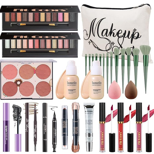 Makeup Kit for Women Full Kit, Travel Makeup Kit for, Makeup Present Set for Teens Girls Beginners Professionals, Makeup Bundle Include 2 Matte & Glitter Eyeshadow Palettes, Lip Gloss Set-VivaGrace Women