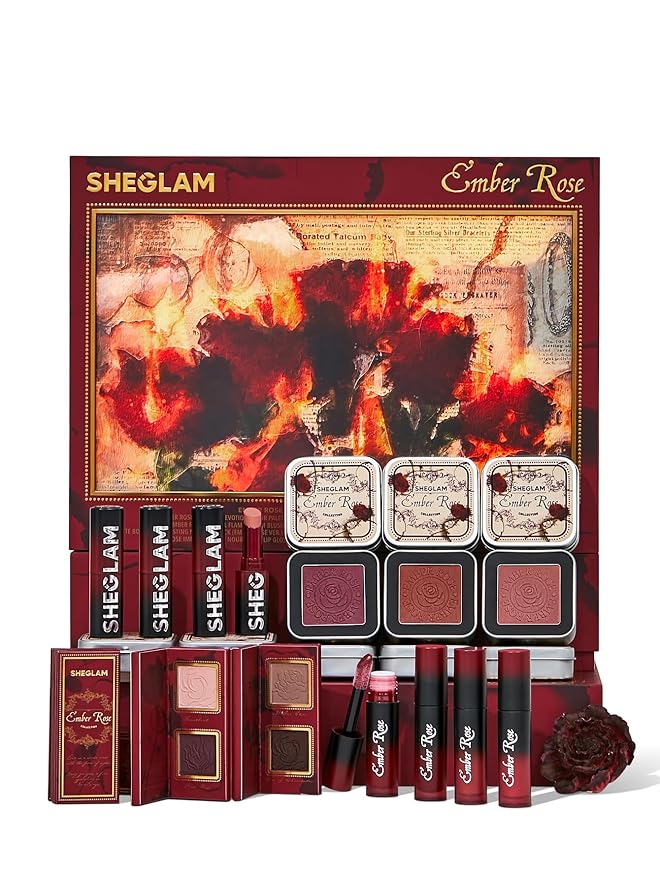 SHEGLAM Ember Rose Collection Valentines Gift Pink Lip Gloss Pink Blush Lipstick Eyeshadow Makeup Kit Red Makeup Collection-VivaGrace Women