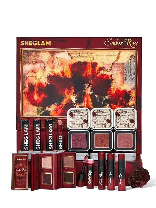 SHEGLAM Ember Rose Collection Valentines Gift Pink Lip Gloss Pink Blush Lipstick Eyeshadow Makeup Kit Red Makeup Collection-VivaGrace Women