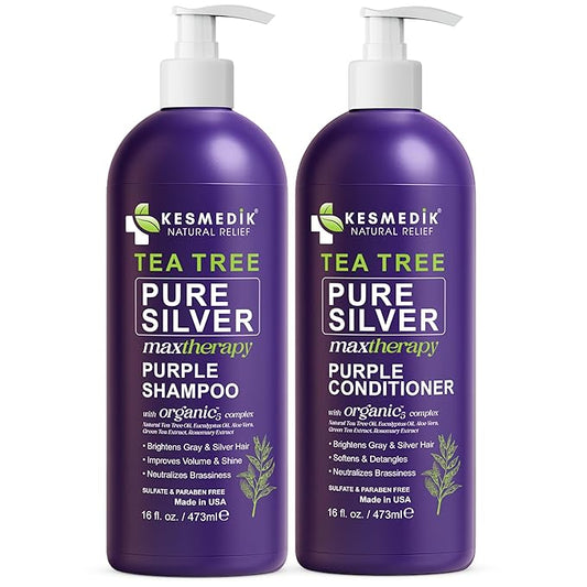 Tea Tree Purple Shampoo & Conditioner Set for Blonde, Bleached, Silver & Grey Hair, Anti-Brass Toner, Boosts Highlights & Color, Revitalizes, Relieves Itchy Scalp & Salon-Grade Hair Toner.-VivaGrace Women