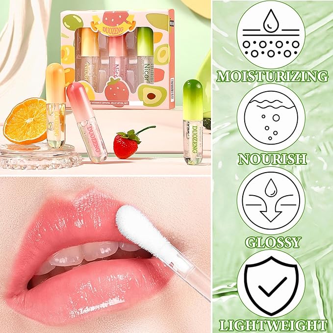 Lip Plumper Set,Lip Plumper Oil Gloss Moisturizing Lip Plumper Lip Care Serum,Hydrating Plump Gloss Reduce Fine Lines,Lip Plumper for Day & Night Use Set C（3Pcs）-VivaGrace Women