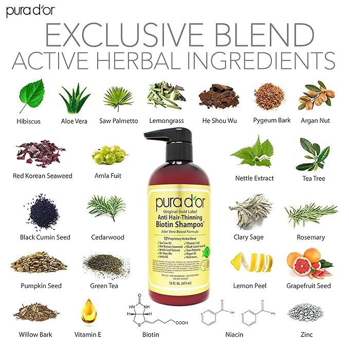 PURA D'OR Anti-Thinning Biotin Shampoo & Deep Moisturizing Conditioner Original Gold Label Set (16oz x2) Natural Earthy Scent, CLINICALLY TESTED Effective Results, Hair Thickening Product, Women & Men-VivaGrace Women