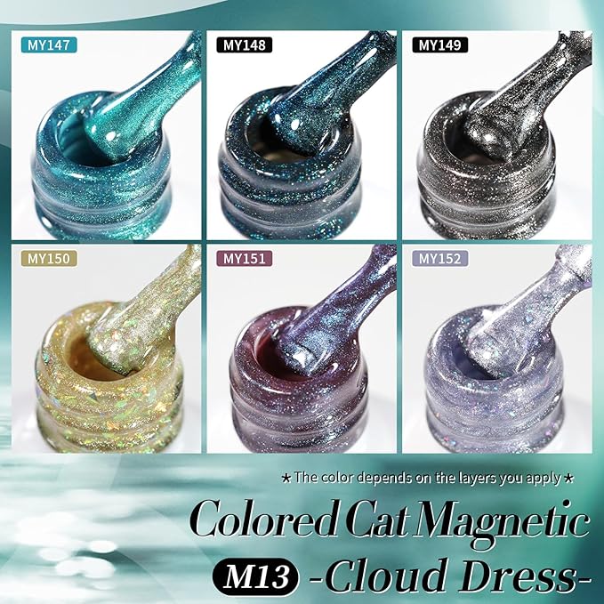 Born Pretty Cat Magnetic Eye Gel Nail Polish, 6 Colors 9D Magnetic Glitter Gel Polish Set Black Blue Purple Green Nail Polish Kit Soak Off LED Nail Art DIY Salon Gift-VivaGrace Women