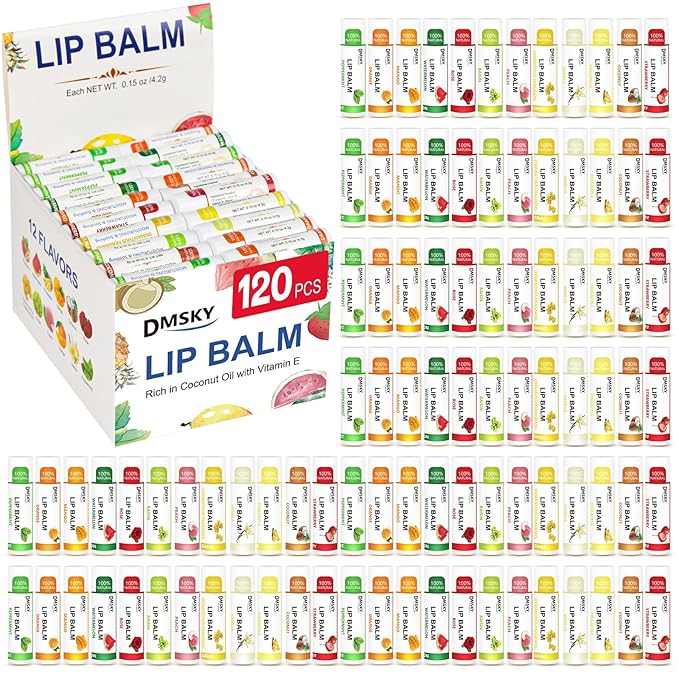 DMSKY 120 Pack Lip Balm, Lip Balm Bulk with Vitamin E and Coconut Oil, Moisturizing Lip Balm for Dry Lips, Stocking Stuffers for Women Girls-12 Flavors-VivaGrace Women