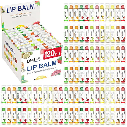 DMSKY 120 Pack Lip Balm, Lip Balm Bulk with Vitamin E and Coconut Oil, Moisturizing Lip Balm for Dry Lips, Stocking Stuffers for Women Girls-12 Flavors-VivaGrace Women