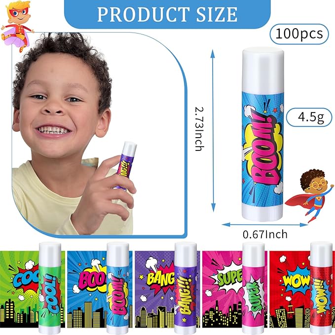 100 Pcs Hero Party Favors Lip Balms Bulk for Kids Birthday Party Moisturizing Lip Balm for Hero Themed Celebration Gifts Lip Care Products for Classroom Rewards Favor Party Supplies-VivaGrace Women