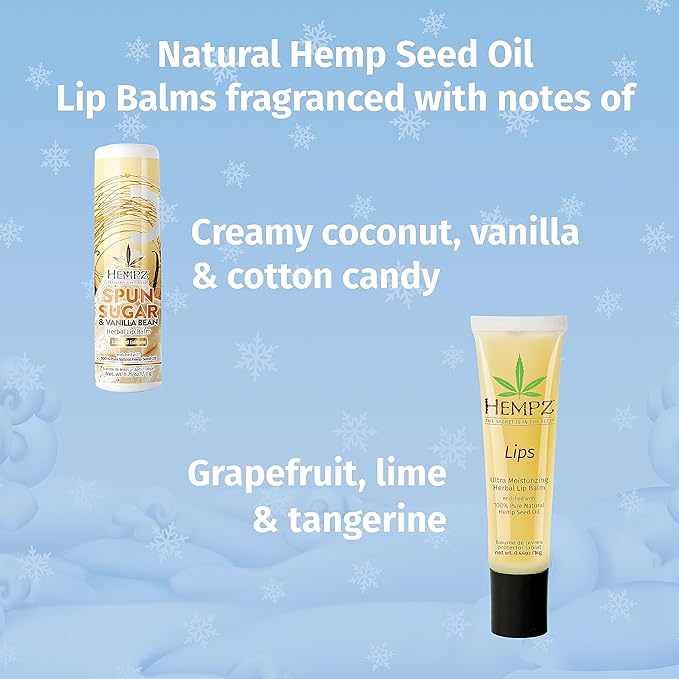 Hempz Holiday Lip Balm Trio Gift Set, Under the Mistletoe, Original Scent and Spun Sugar Vanilla Scent, Pack of 3-VivaGrace Women