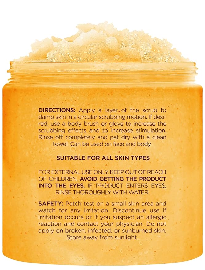 Brooklyn Botany Peach Bellini Honey Sugar Scrub for Body 10 oz – Deeply Hydrating and Gently Exfoliating Body Scrub for Women and Men – Moisturizing and Nourishing the Skin-VivaGrace Women