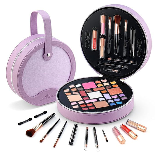 Color Nymph All In One Makeup Kit For Teens With Portable Cosmetics Bag, Multiple Makeups For Begginers As New Year,Birthday Gift Included 38-Colors Eyeshadows Lipglosses Brushes (Purple)-VivaGrace Women