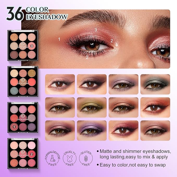 Color Nymph All in one Makeup Kit For Girls Teens, Makeup Set 4 Trays Spacious Space Train Case for Beginner with Eyeshadow Highlighter Lipgloss Blush Contour Concealer Brush Eyeliner Lipbalm-VivaGrace Women