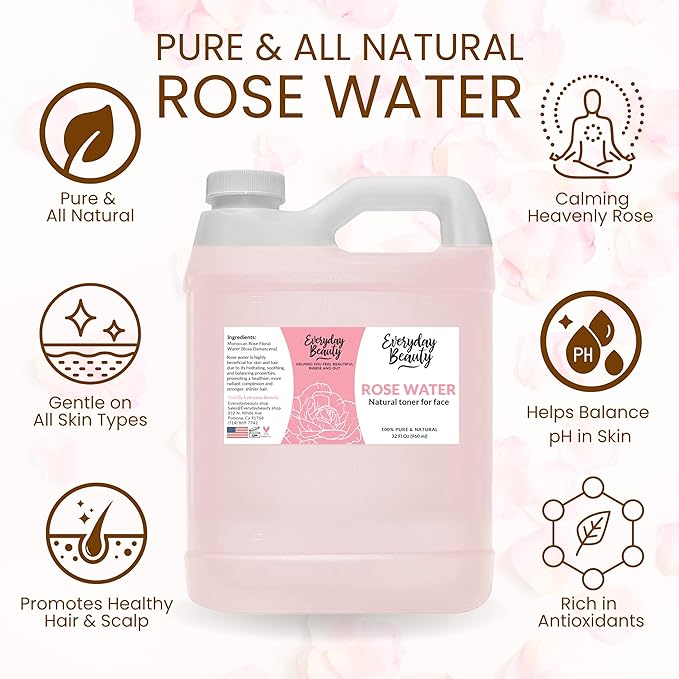 Rose Water Facial Toner - 32oz Bulk Alcohol-Free Vegan All Natural Refreshing for Face and Hair - Uplifts, Calming & Soothing for All Skin Types-VivaGrace Women