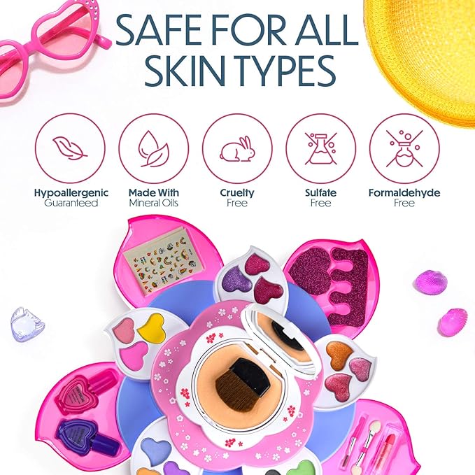 Toysical Kids Makeup Kit for Girl - Flower Shaped Makeup for Kids, Washable Non Toxic Makeup Kit for Girls with Mirror - Birthday and Christmas Make up Kit for Girls Age 6-12-VivaGrace Women
