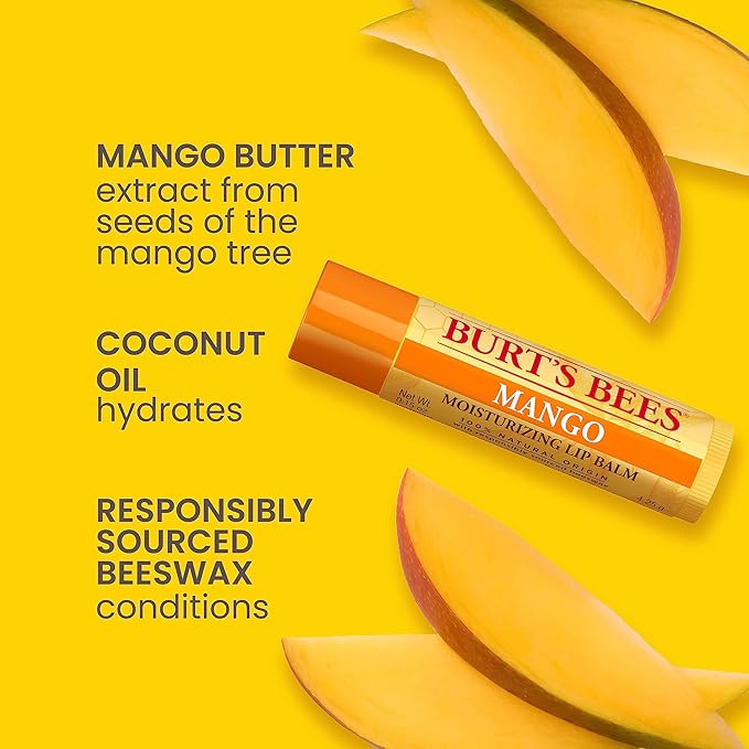 Burt's Bees Lip Balm - Pink Grapefruit, Mango, Coconut & Pear, and Pomegranate Pack, Lip Moisturizer With Beeswax, Tint-Free, Natural Origin Conditioning Lip Treatment, 4 Tubes, 0.15 oz.-VivaGrace Women