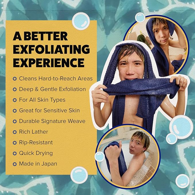 GOSHI Exfoliating Shower Towel - Rip-Resistant Exfoliating Washcloth for All Skin Types - Indigo Blue - Made in Japan-VivaGrace Women