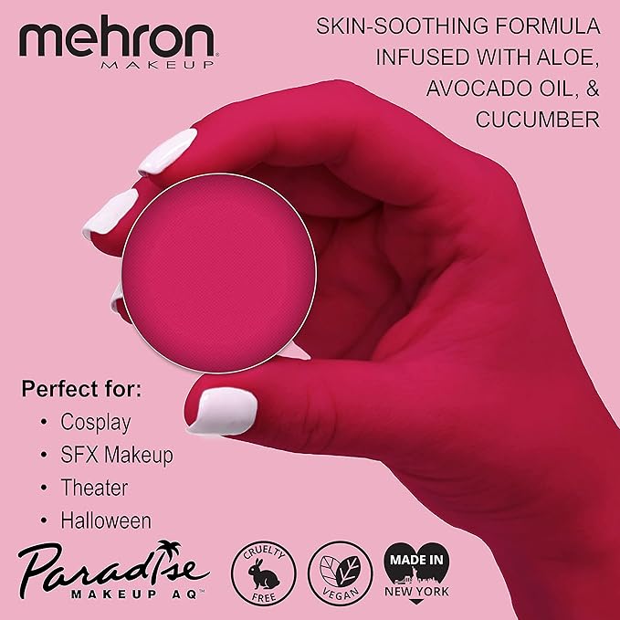 Mehron Makeup Paradise Makeup AQ Refill Size | Stage & Screen, Face & Body Painting, Beauty, Cosplay, and Halloween | Water Activated Face Paint, Body Paint, Cosplay Makeup .25 oz (7 ml) (DARK PINK)-VivaGrace Women