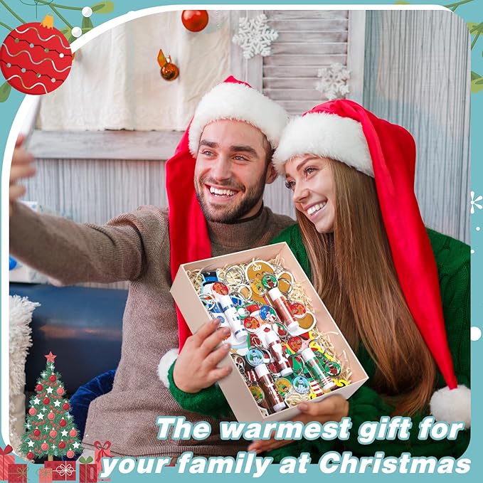 Henoyso 150 Pcs Christmas Favors 5 Styles Lip Balm Bulk Moisturizing Lip Balms Acrylic Keychains with Organza Bags for Xmas Holiday Treat Gifts Women Christmas Stocking Stuffers Party Supplies-VivaGrace Women