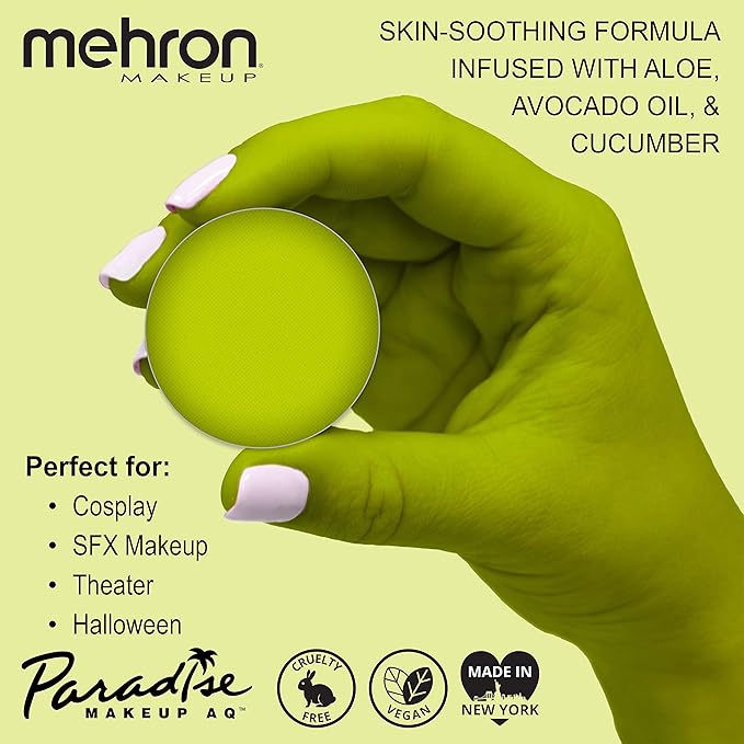 Mehron Makeup Paradise Makeup AQ Refill Size | Stage & Screen, Face & Body Painting, Beauty, Cosplay, and Halloween | Water Activated Face Paint, Body Paint, Cosplay Makeup .25 oz (7 ml) (Lime)-VivaGrace Women