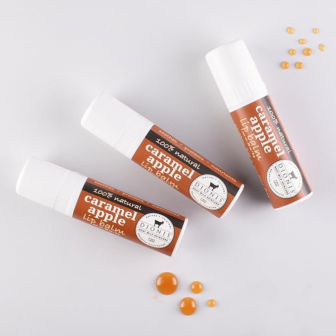 Dionis Goat Milk Skincare Caramel Apple Fall Lip Balm Gift Set - Beeswax, Shea Butter & Coconut Oil Lip Care Products Made in The USA - Cruelty Free Lip Moisturizer For Chapped Lips, 0.28oz 3 Pack-VivaGrace Women