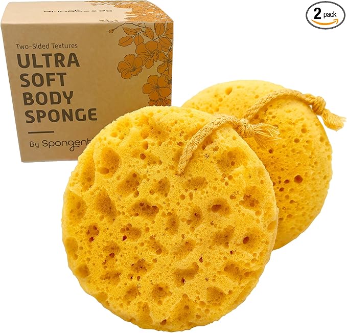 Spongentle Deep Cleansing Body Loofah Sponge, Natural Colors, for Bath and Shower, Multiple Textures for Gentle and Deep Exfoliation, Generous and Rich Lather, (Pack of 2)-VivaGrace Women
