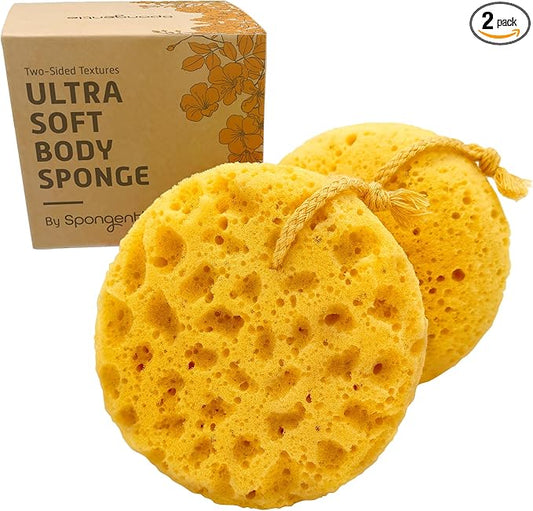 Spongentle Deep Cleansing Body Loofah Sponge, Natural Colors, for Bath and Shower, Multiple Textures for Gentle and Deep Exfoliation, Generous and Rich Lather, (Pack of 2)-VivaGrace Women