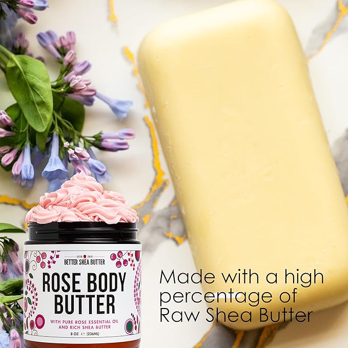 Rose Body Butter for Dry Skin with Whipped Shea Butter and Pure Essential Oil | Ultra Hydrating Rose Lotion for Women | All Natural Moisturizer with No Synthetic Fragrances-VivaGrace Women