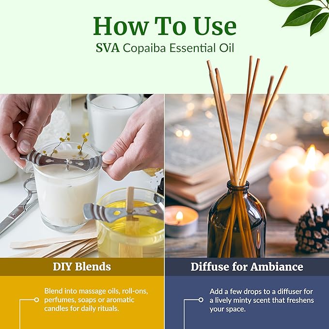 SVA Copaiba Essential Oil – 4 Fl Oz – 100% Natural Copaiba Oil - for Diffuser, Hair Care, Face, Skin Care, Aromatherapy, Scalp and Body Massage, Soap and Candle Making – with Dropper-VivaGrace Women