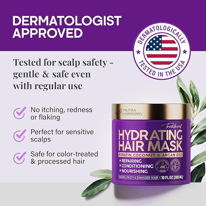 NUTRAHARMONY Hydrating Hair Mask for Dry, Frizzy & Damaged Hair – Deep Conditioning Keratin Treatment with Argan & Coconut Oils, Collagen & Biotin – Repairing, Anti-Frizz Hair Mask for Women, 10oz-VivaGrace Women