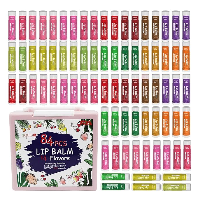 84 Pack Natural Lip Balm Bulk with Vitamin E and Coconut Oil - Moisturizing, Soothing, and Repairing Dry and Chapped Lips - 14 Flavors - Non-GMO-VivaGrace Women