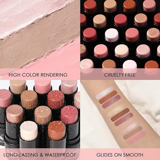 FOCALLURE 3 Pcs Cream Contour Sticks,Shades with Highlighter & Bronzer & Blush,Non-greasy Long-wear Face Contouring Pen,Easy to Sculpt the Face and Create a Lightweight Finishing Makeup,FAIR-VivaGrace Women