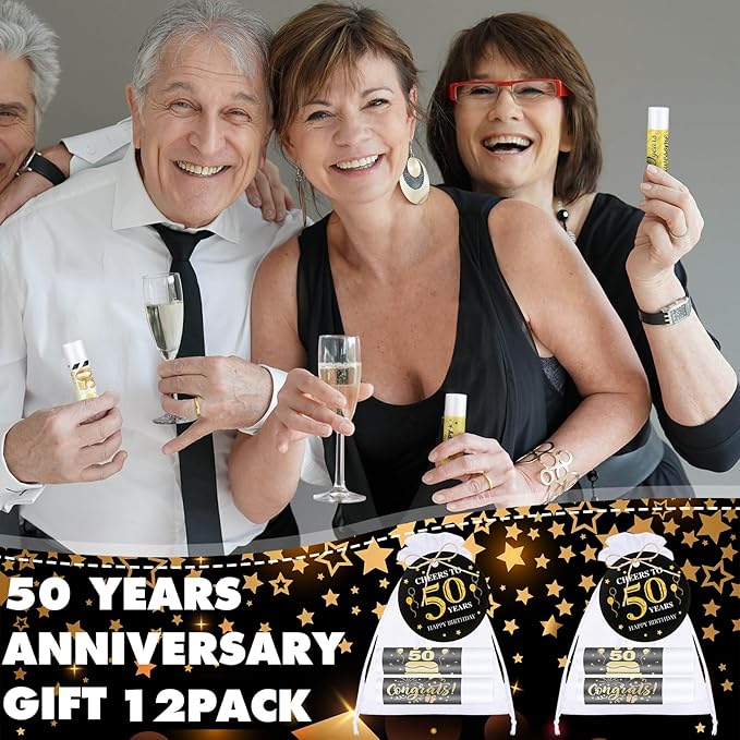 50 Sets Birthday Favors Lip Balm Gifts Bulk Moisturizing Lip Balm with 50 Organza Drawstring Gift Bag 50 Tags Birthday Party Supplies Gifts Bulk for Men and Woman (50th Birthday)-VivaGrace Women