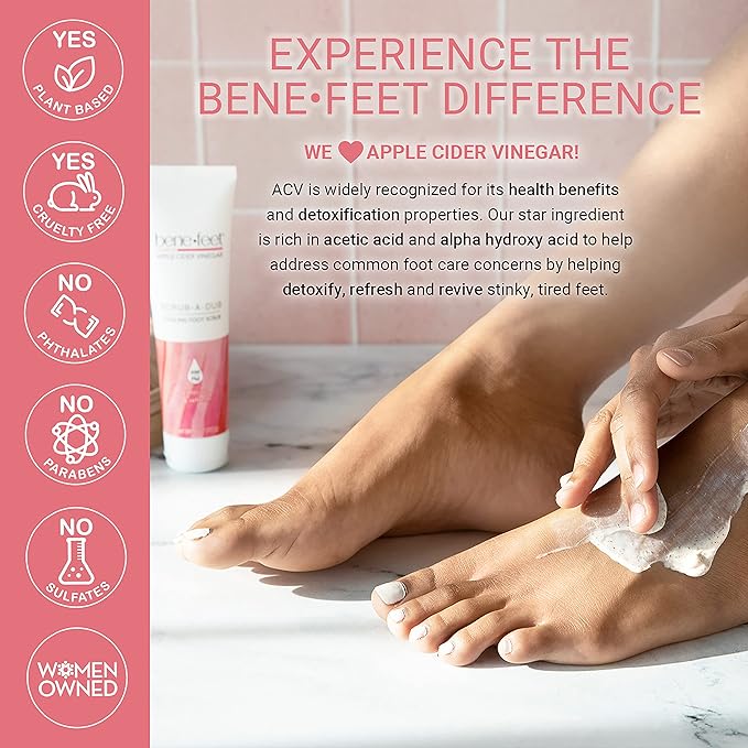 Benefeet Scrub-A-Dub Cooling Foot Scrub - Exfoliates + Refreshes Dry + Dull Skin, Get Smoother Skin from Heel to Toe, Made w/Vitamin E, Apple Cider Vinegar, Walnut Shell + Apricot Seed, 4 oz (1 Pack)-VivaGrace Women